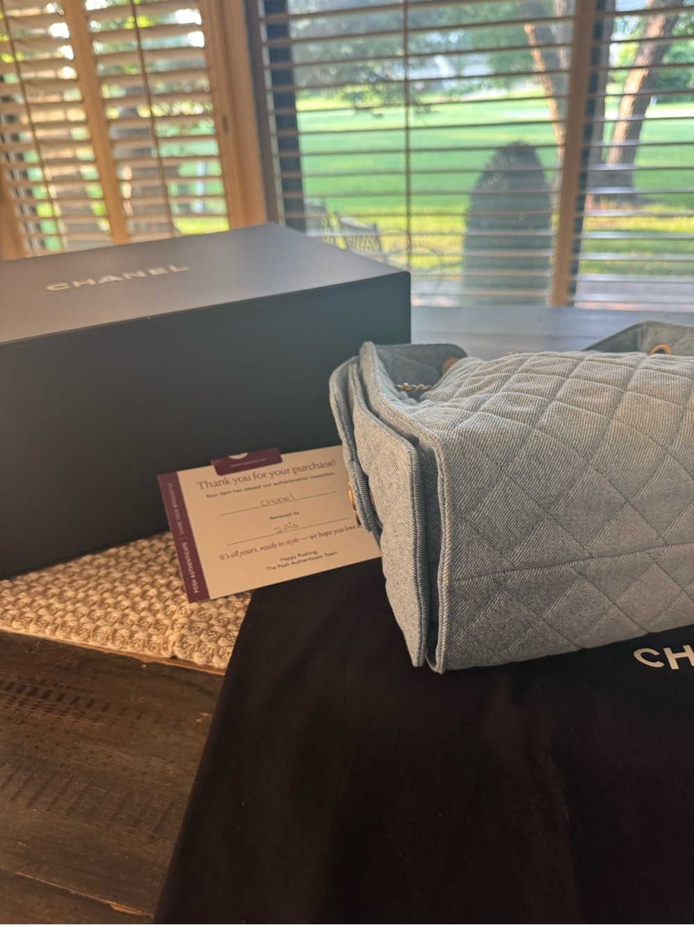 CHANEL Light Blue Quilted Denim Shoulder Bag with Gold-Tone Chain - Picture 11 of 15